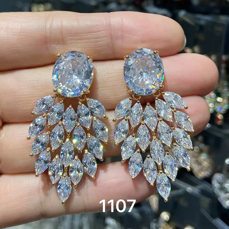 Bilincolor Fashion Green Earring for Women Wedding Bridal Jewelry