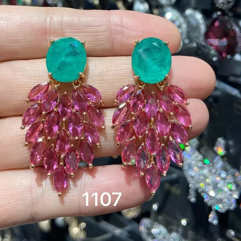 Bilincolor Fashion Green Earring for Women Wedding Bridal Jewelry