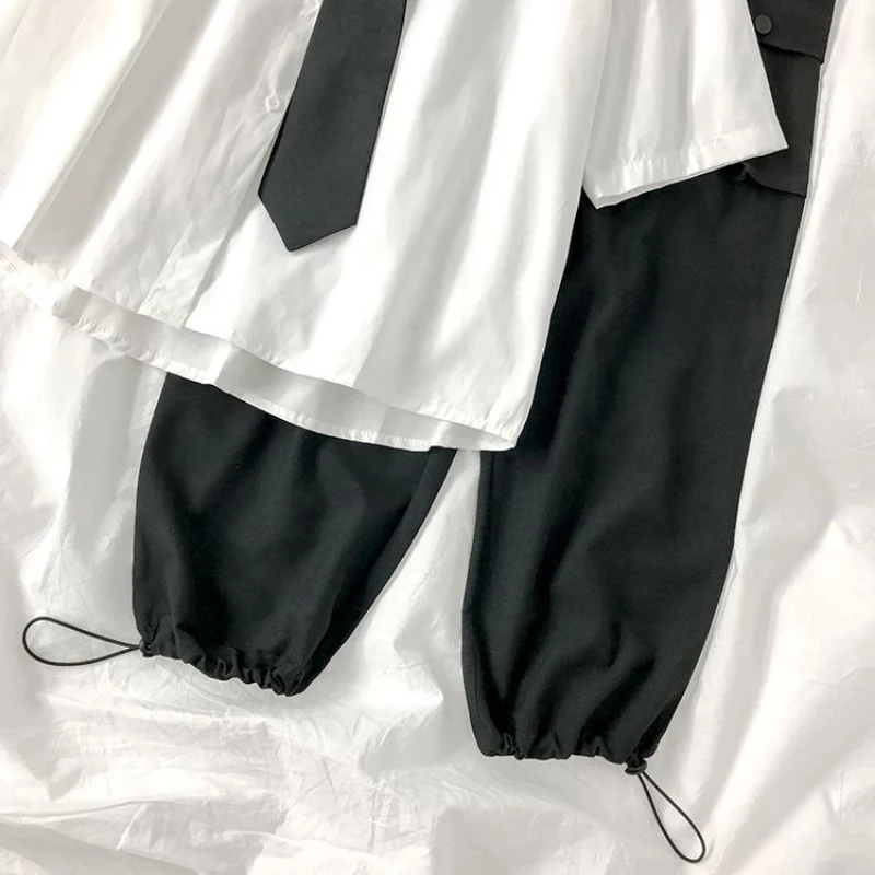 White Shirts Women Fashion Black Tie Japan Style Preppy Students JK Girls Blouse Simple Solid Loose Summer Button Up Tops New