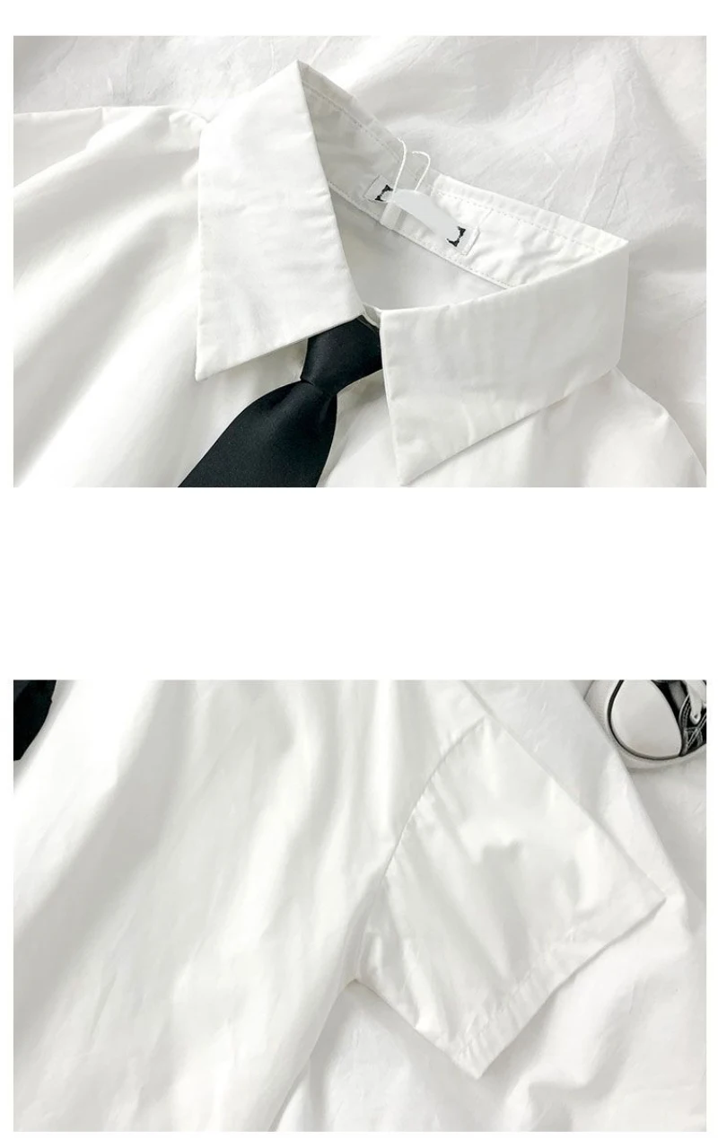 White Shirts Women Fashion Black Tie Japan Style Preppy Students JK Girls Blouse Simple Solid Loose Summer Button Up Tops New