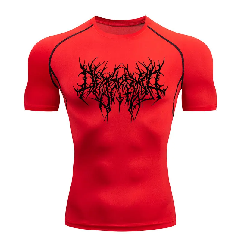 Y2K GYM Compression Tshirts Sport Workout Thorn Print T-shirts Mens Running Fitness Tight Summer Sportswear Top Tee