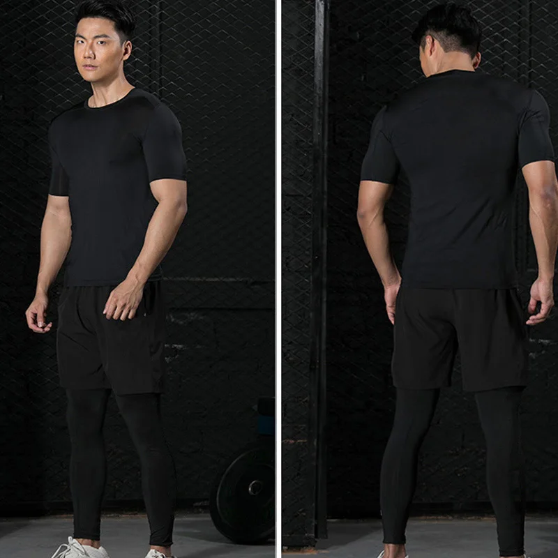 Y2K GYM Compression Tshirts Sport Workout Thorn Print T-shirts Mens Running Fitness Tight Summer Sportswear Top Tee