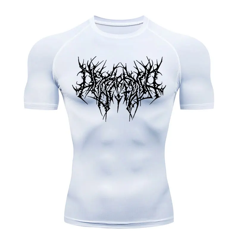 Y2K GYM Compression Tshirts Sport Workout Thorn Print T-shirts Mens Running Fitness Tight Summer Sportswear Top Tee