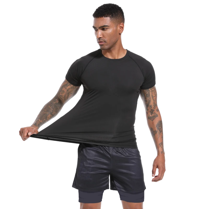 Y2K GYM Compression Tshirts Sport Workout Thorn Print T-shirts Mens Running Fitness Tight Summer Sportswear Top Tee
