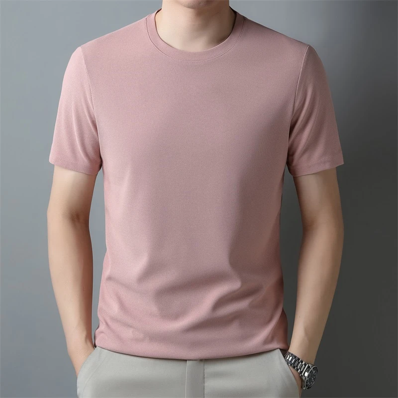 2026 Men's New Waffle Round Neck Short Sleeved T-shirt Summer Comfortable Top