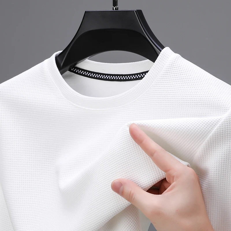 2026 Men's New Waffle Round Neck Short Sleeved T-shirt Summer Comfortable Top