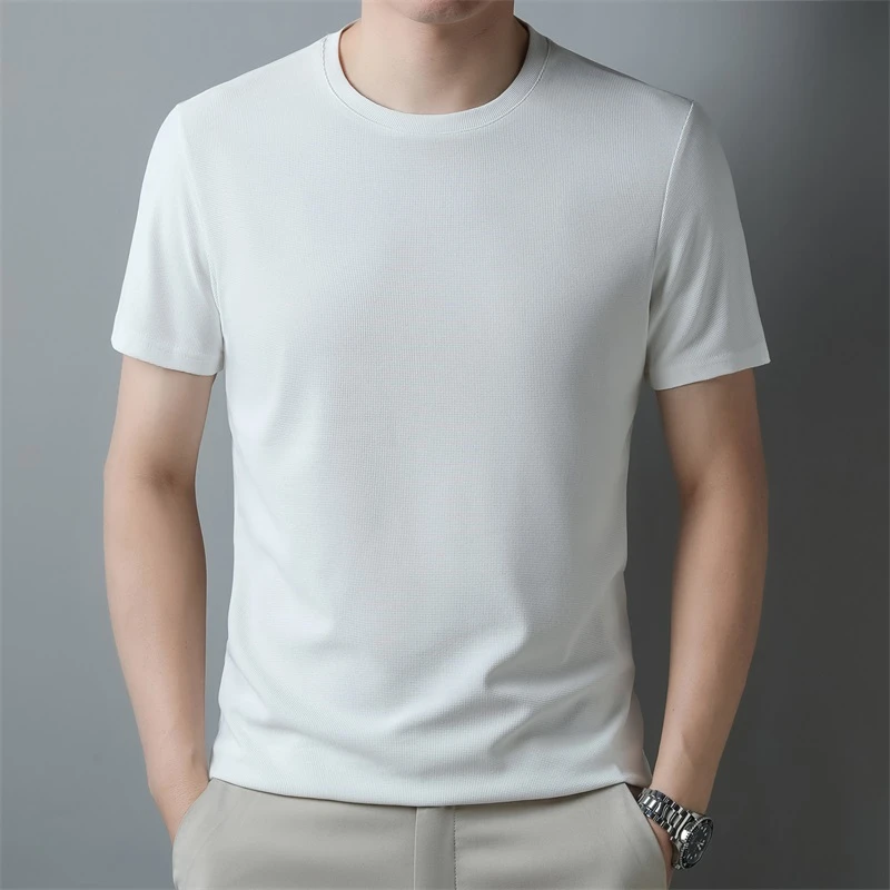 2026 Men's New Waffle Round Neck Short Sleeved T-shirt Summer Comfortable Top