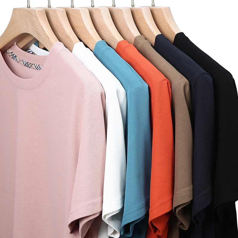 2026 Men's New Waffle Round Neck Short Sleeved T-shirt Summer Comfortable Top