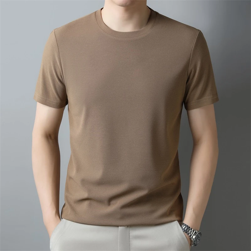 2026 Men's New Waffle Round Neck Short Sleeved T-shirt Summer Comfortable Top