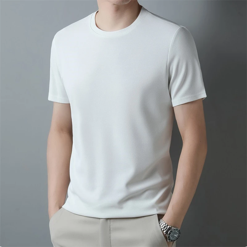 2026 Men's New Waffle Round Neck Short Sleeved T-shirt Summer Comfortable Top