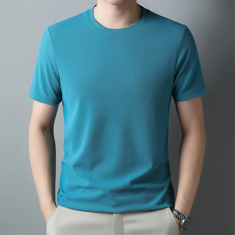 2026 Men's New Waffle Round Neck Short Sleeved T-shirt Summer Comfortable Top