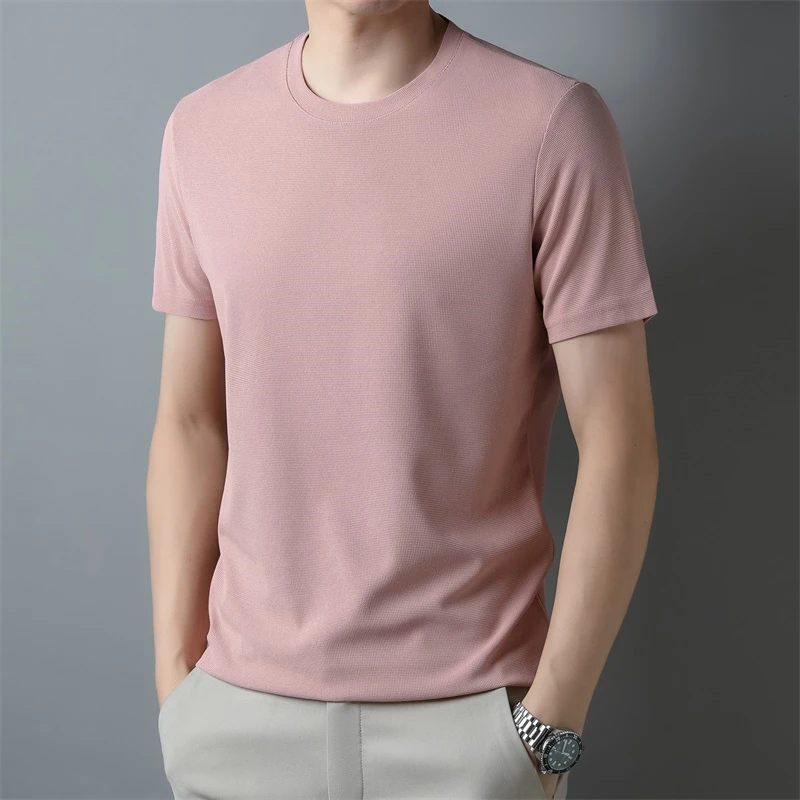 2026 Men's New Waffle Round Neck Short Sleeved T-shirt Summer Comfortable Top