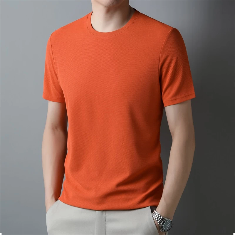 2026 Men's New Waffle Round Neck Short Sleeved T-shirt Summer Comfortable Top