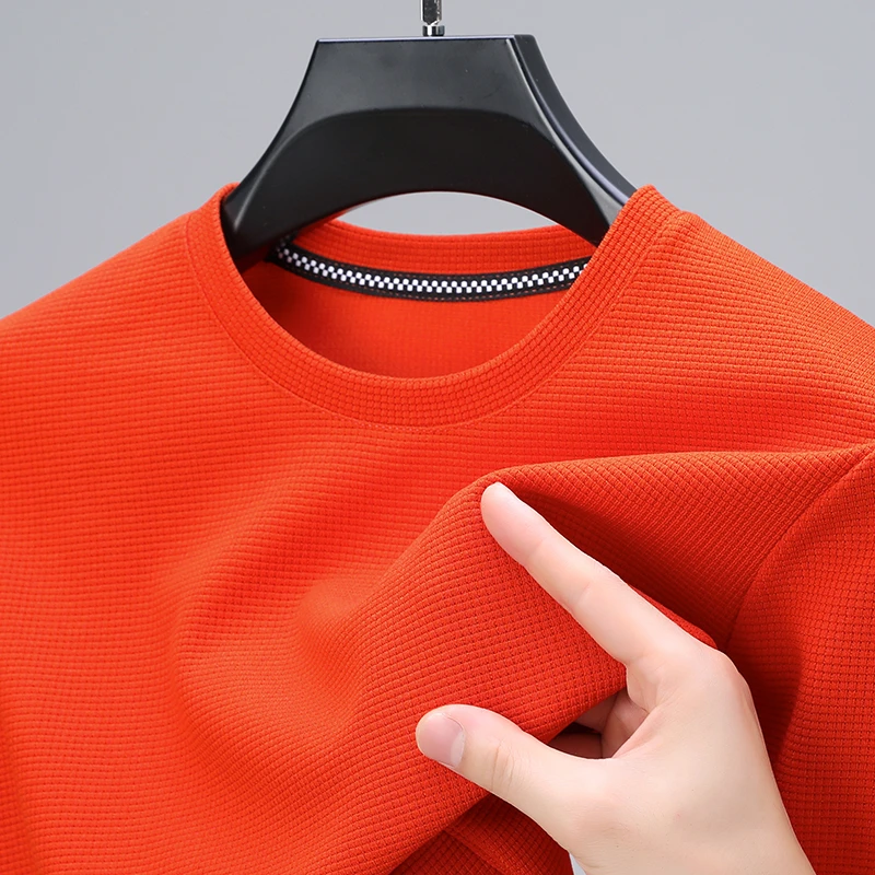 2026 Men's New Waffle Round Neck Short Sleeved T-shirt Summer Comfortable Top