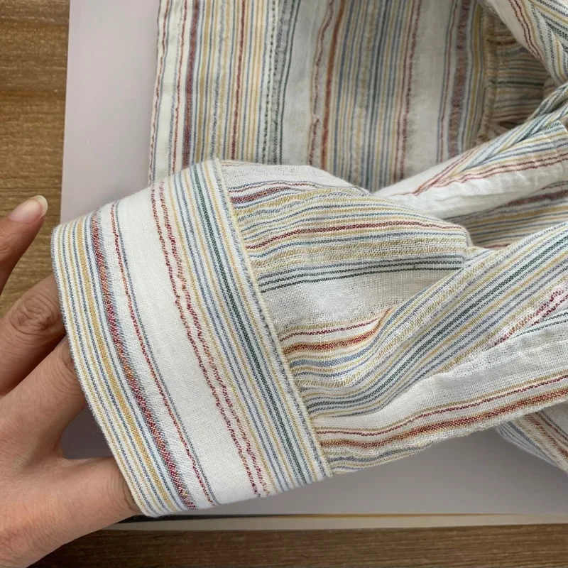 Casual Loose Shirts for Women Striped Sunscreen Shirt with Pocket Button Clothes New Fashion 2025 Spring 781