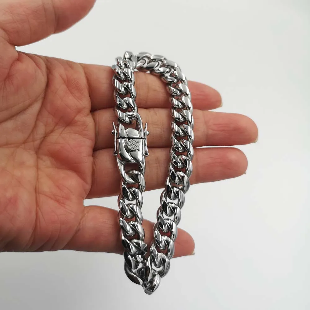 Top Quality Stainless Steel Miami Curb Cuban Chain Bracelet Hip Hop Rocker Women Mens Unisex Jewelry 8/10/12/14mm