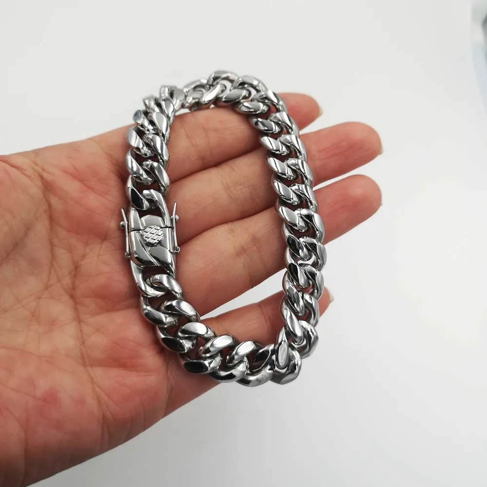 Top Quality Stainless Steel Miami Curb Cuban Chain Bracelet Hip Hop Rocker Women Mens Unisex Jewelry 8/10/12/14mm