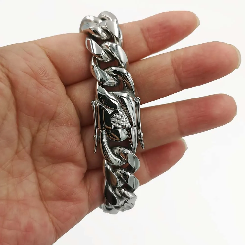 Top Quality Stainless Steel Miami Curb Cuban Chain Bracelet Hip Hop Rocker Women Mens Unisex Jewelry 8/10/12/14mm