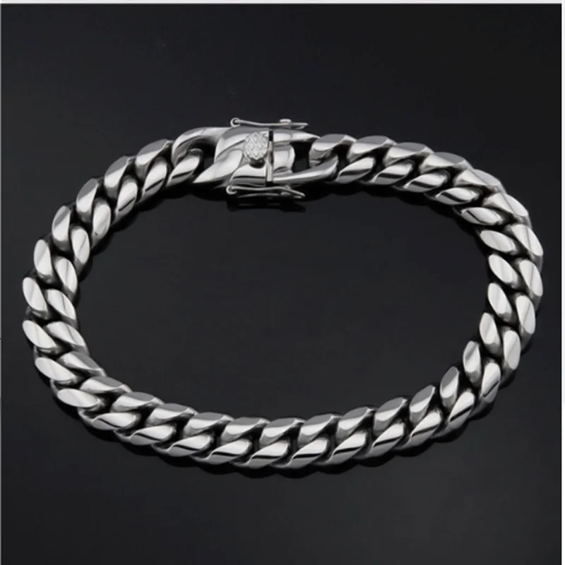 Top Quality Stainless Steel Miami Curb Cuban Chain Bracelet Hip Hop Rocker Women Mens Unisex Jewelry 8/10/12/14mm