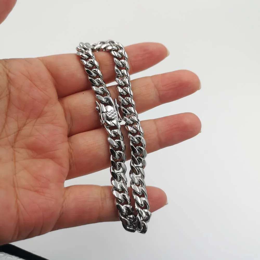 Top Quality Stainless Steel Miami Curb Cuban Chain Bracelet Hip Hop Rocker Women Mens Unisex Jewelry 8/10/12/14mm
