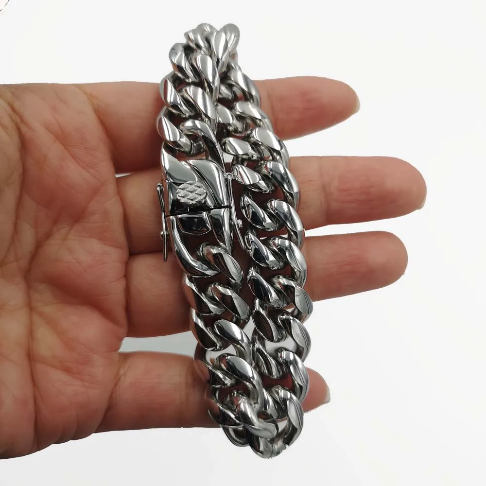 Top Quality Stainless Steel Miami Curb Cuban Chain Bracelet Hip Hop Rocker Women Mens Unisex Jewelry 8/10/12/14mm