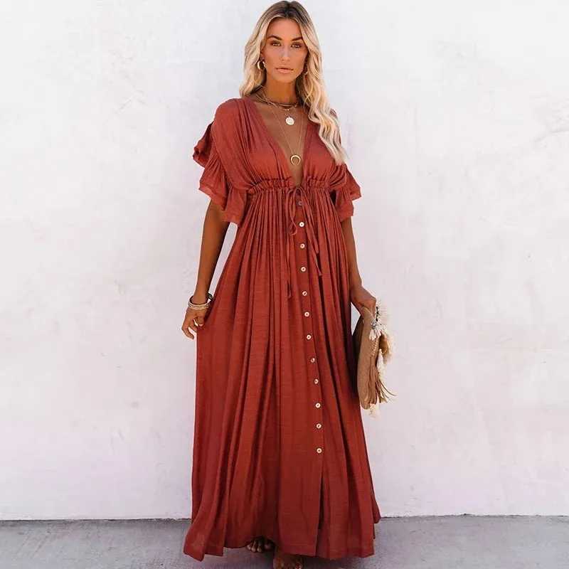 Sexy Bikini Cover-ups Long White Tunic Casual Summer Beach Dress Elegant Women Clothes Beach Wear Swim Suit Cover Up