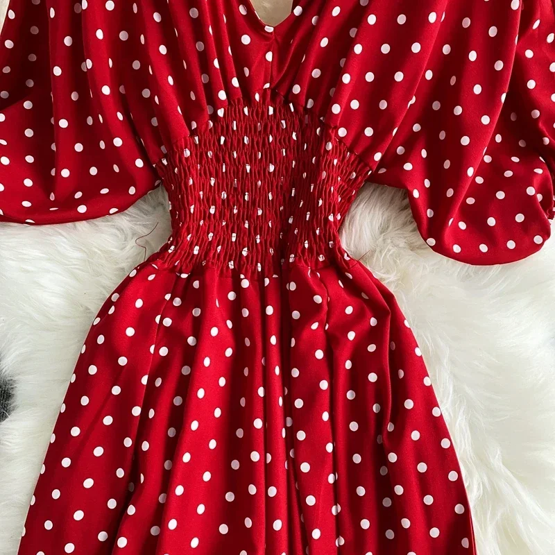 Autumn Sexy Polka Dot Romper Women Elegant V-Neck Puff Short Sleeve High Waist Jumpsuit Female Loose Wide Leg Playsuits Fashion