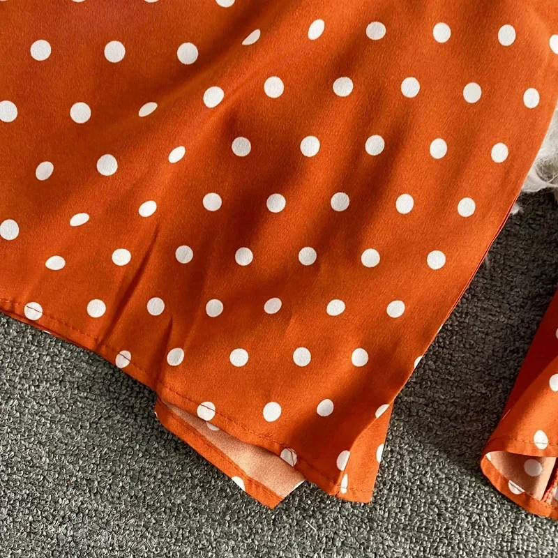 Autumn Sexy Polka Dot Romper Women Elegant V-Neck Puff Short Sleeve High Waist Jumpsuit Female Loose Wide Leg Playsuits Fashion
