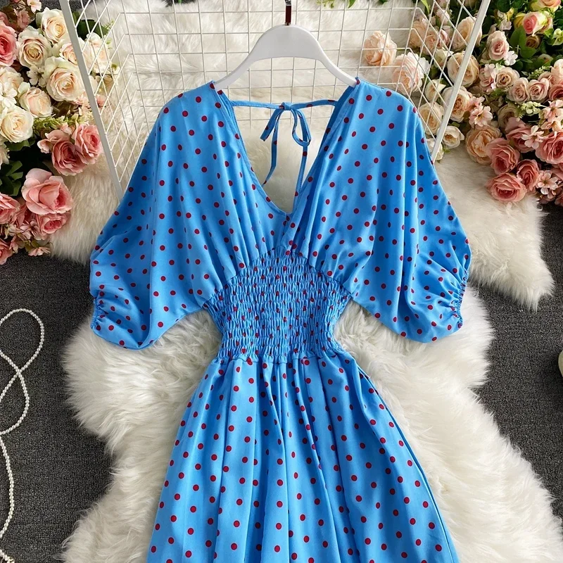 Autumn Sexy Polka Dot Romper Women Elegant V-Neck Puff Short Sleeve High Waist Jumpsuit Female Loose Wide Leg Playsuits Fashion
