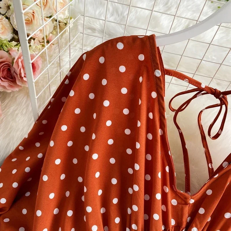 Autumn Sexy Polka Dot Romper Women Elegant V-Neck Puff Short Sleeve High Waist Jumpsuit Female Loose Wide Leg Playsuits Fashion
