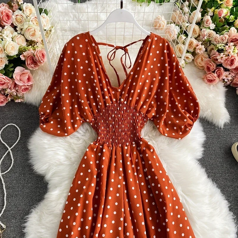 Autumn Sexy Polka Dot Romper Women Elegant V-Neck Puff Short Sleeve High Waist Jumpsuit Female Loose Wide Leg Playsuits Fashion