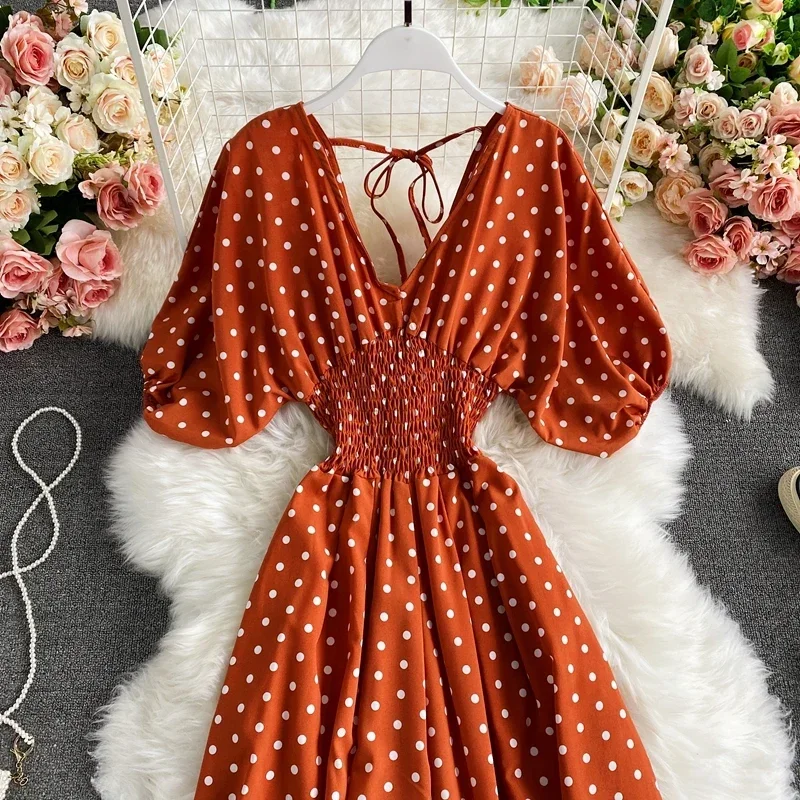Autumn Sexy Polka Dot Romper Women Elegant V-Neck Puff Short Sleeve High Waist Jumpsuit Female Loose Wide Leg Playsuits Fashion