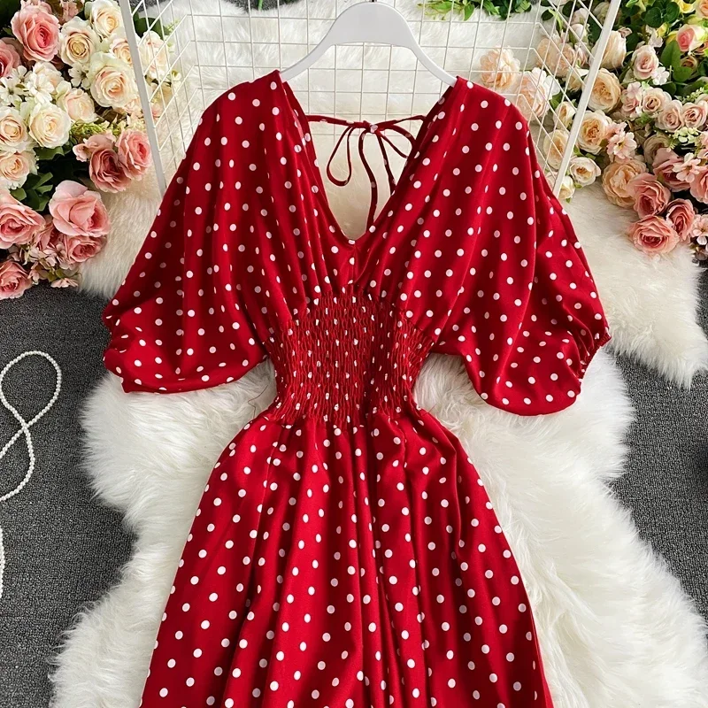 Autumn Sexy Polka Dot Romper Women Elegant V-Neck Puff Short Sleeve High Waist Jumpsuit Female Loose Wide Leg Playsuits Fashion