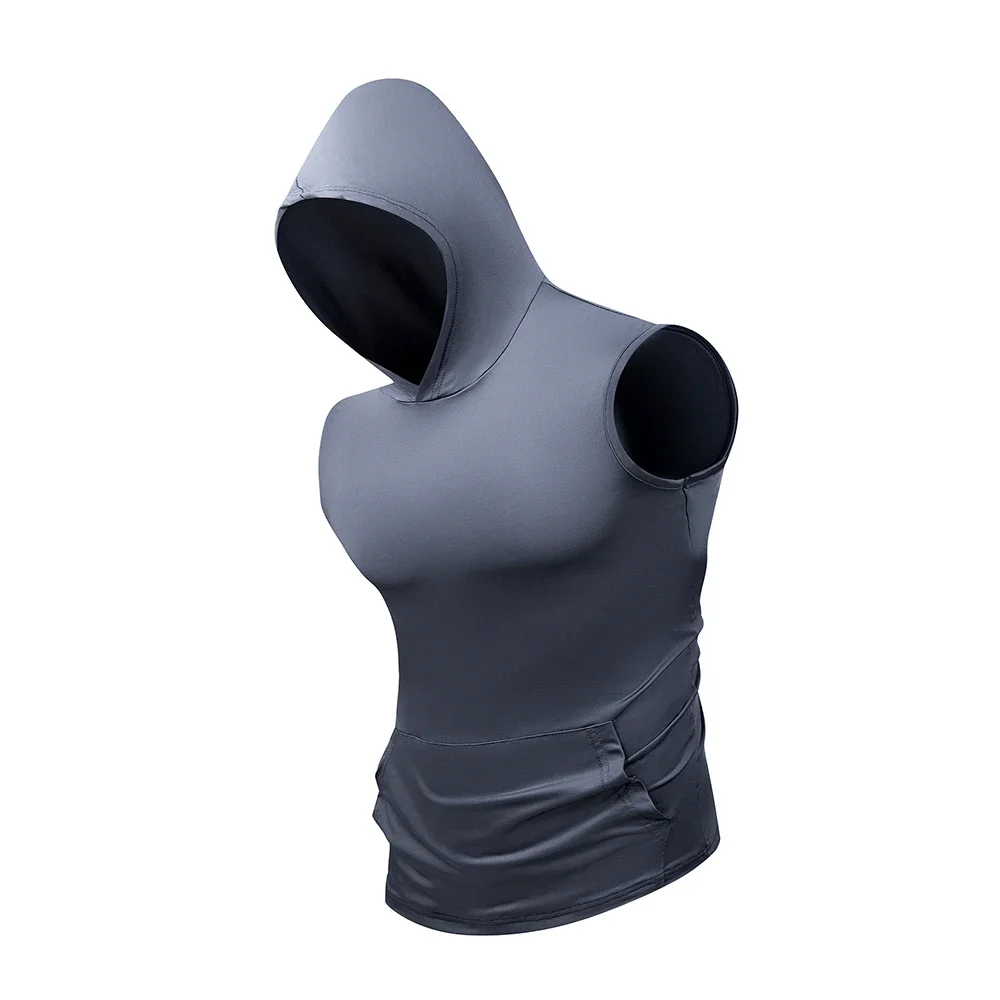 Men's Casual Hooded Sleeveless Vest Summer Breathable Lightweight T Shirt Gym Running Training Bodybuilding Undershirts T-Shirt
