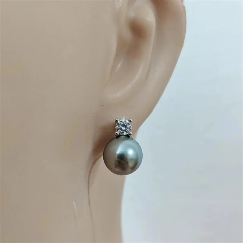 Senlissi- New Retro Palace Dark Grey Stud Earrings for Women 8-12mm 6A Grade Zircon S925 Sterling Silver Womens Jewelry Gifts