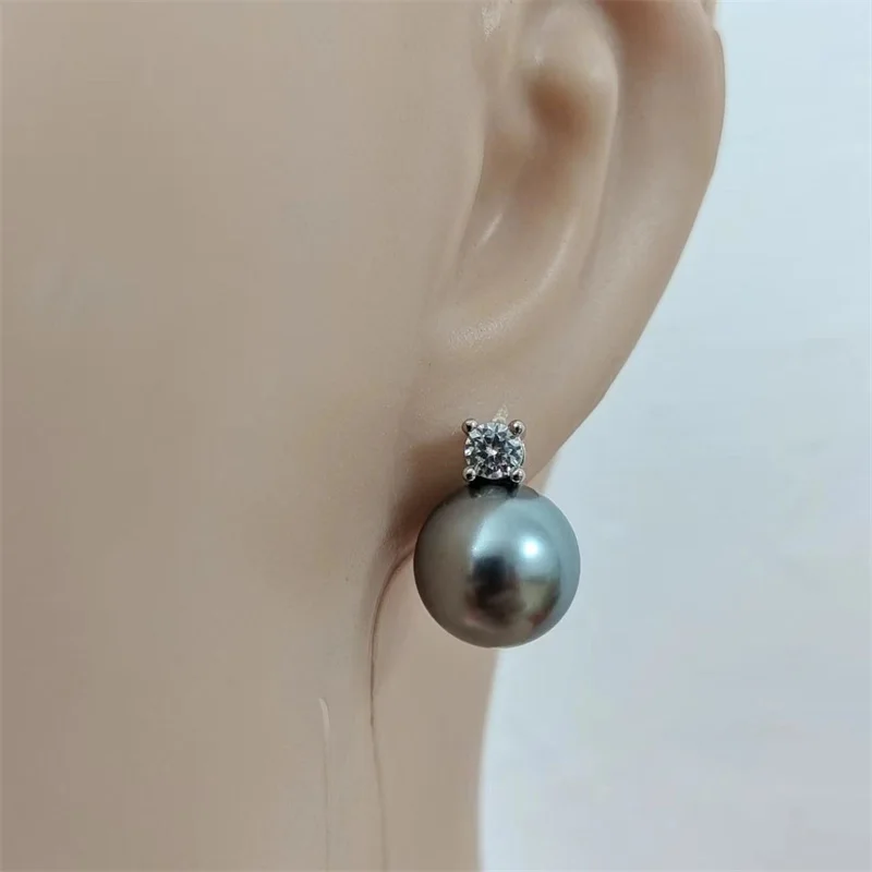 Senlissi- New Retro Palace Dark Grey Stud Earrings for Women 8-12mm 6A Grade Zircon S925 Sterling Silver Womens Jewelry Gifts
