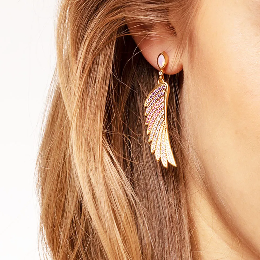 Gold Plated Drop Earrings Colourful Wings Europe Style Summer Fine Jewelry Bohemia Gift For Women 925 Sterling Silver