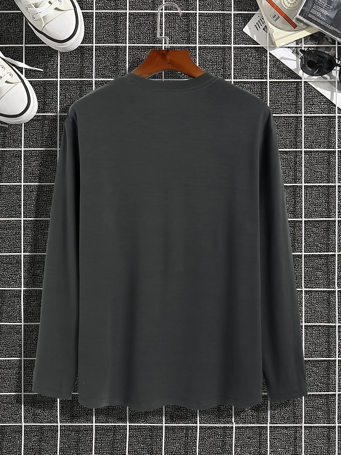Men's 100% Pure Cotton Loose Fit Plus Size Comfortable Casual Sports Paris Letter Printed Round Neck Long Sleeved T-Shirt Top