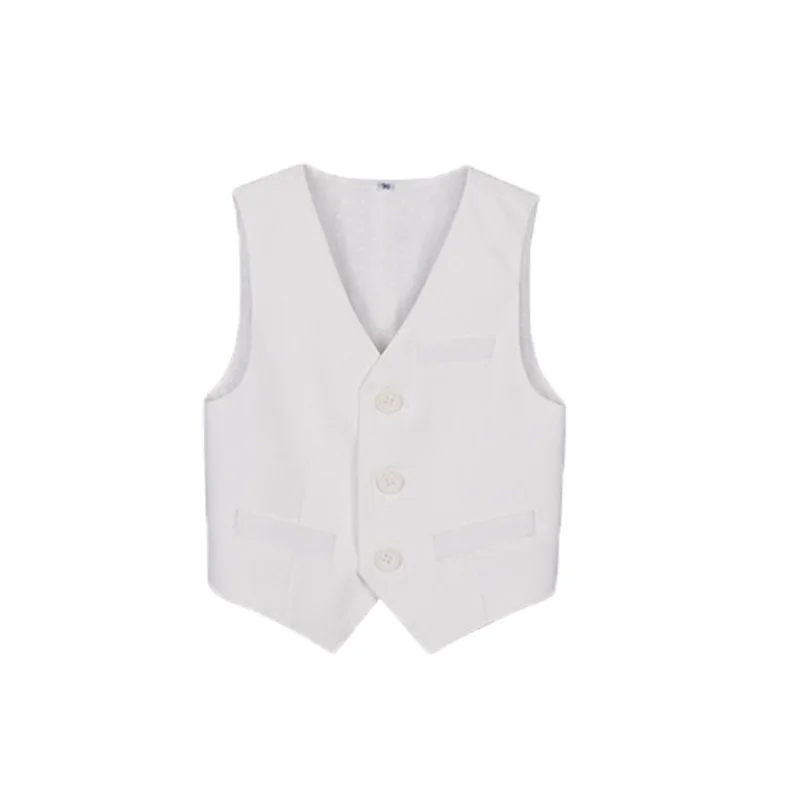 British Kids Summer White 3Pieces/Set Vest Pants Bowtie Photograph Suit Children Stage Performance Suit Boys Wedding Costume
