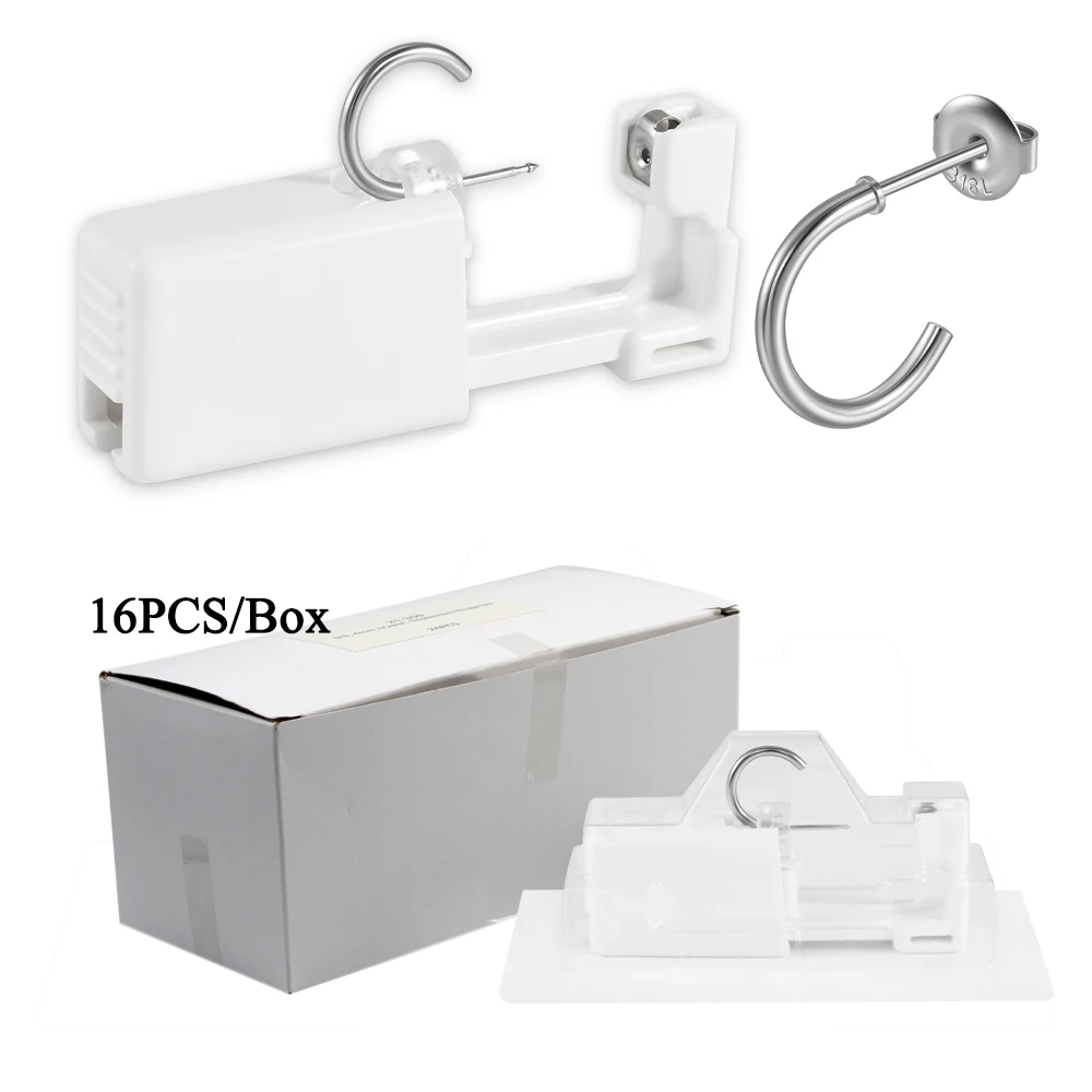 16pcs/Box Disposable Ear Piercing Gun Hoop 316L Steel 24K Gold Plated Ear Hoop Piercer Machine For Adult Kids Jewelry Wholesale