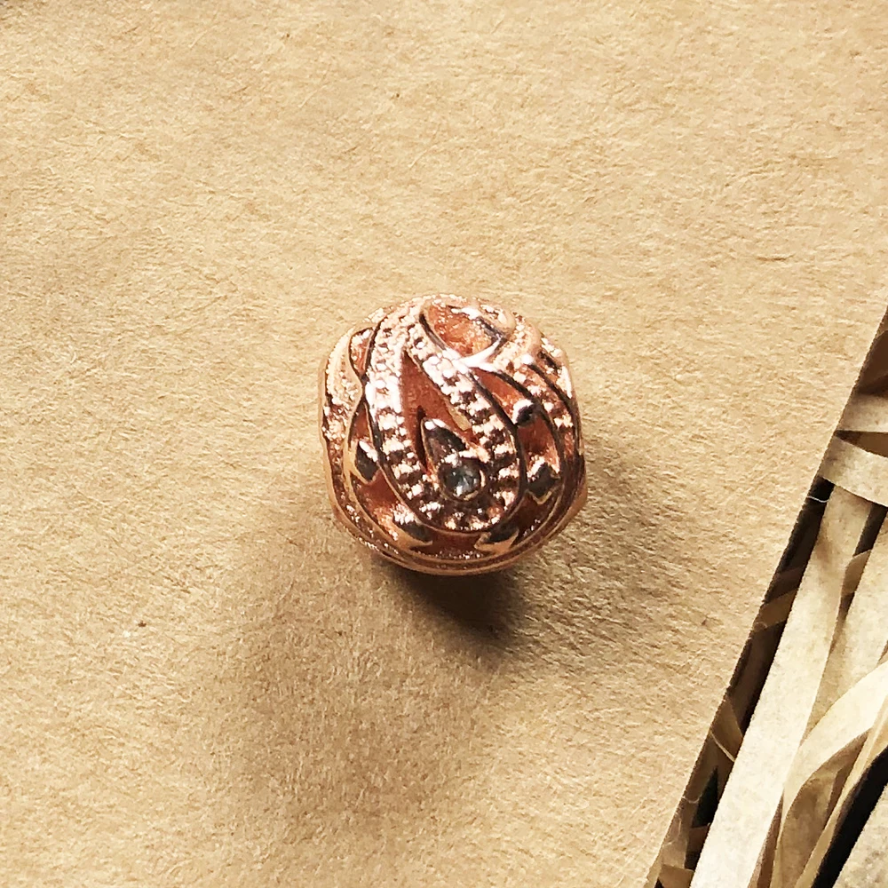 Rose Gold Beads Water Drop 925 Sterling Silver Charm Jewelry Accessories Trendy Gift For Women