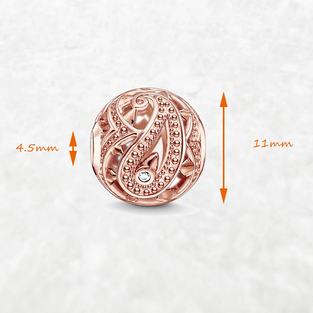 Rose Gold Beads Water Drop 925 Sterling Silver Charm Jewelry Accessories Trendy Gift For Women