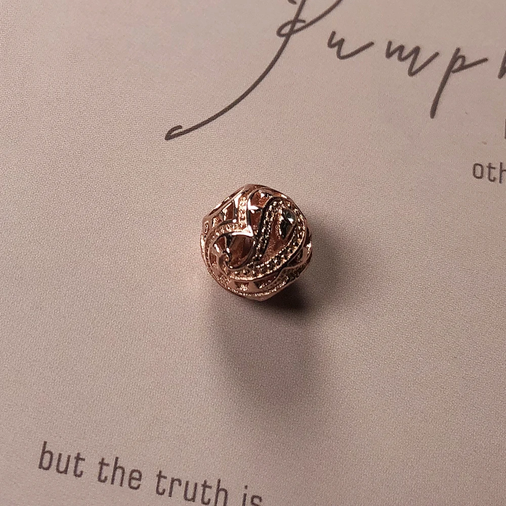 Rose Gold Beads Water Drop 925 Sterling Silver Charm Jewelry Accessories Trendy Gift For Women