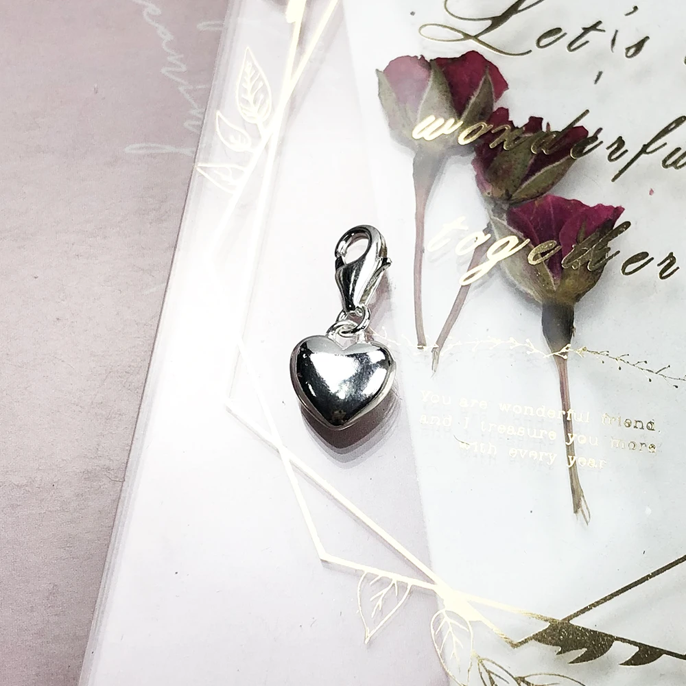 Heart 925 Sterling Silver Dangle Charm Pendant DIY Handmade Fashion Jewelry Findings Romantic Accessories For Women