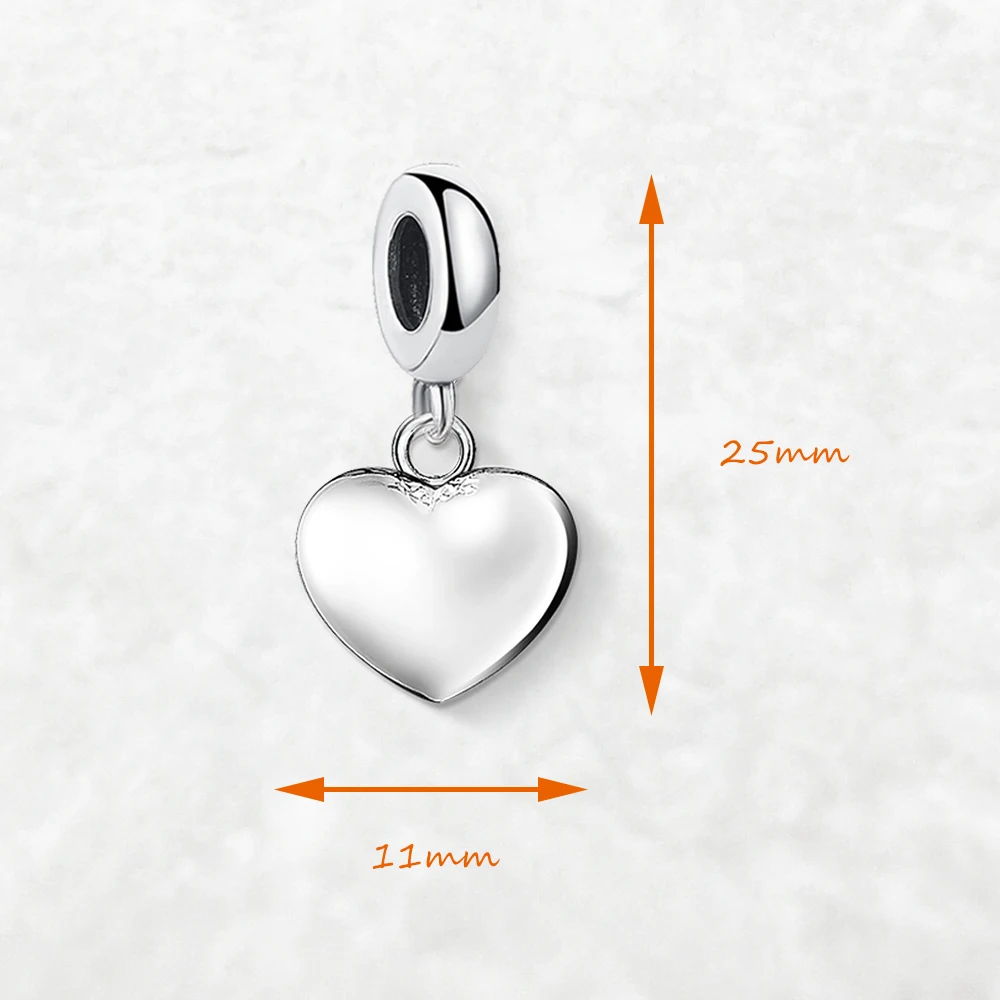 Heart 925 Sterling Silver Dangle Charm Pendant DIY Handmade Fashion Jewelry Findings Romantic Accessories For Women