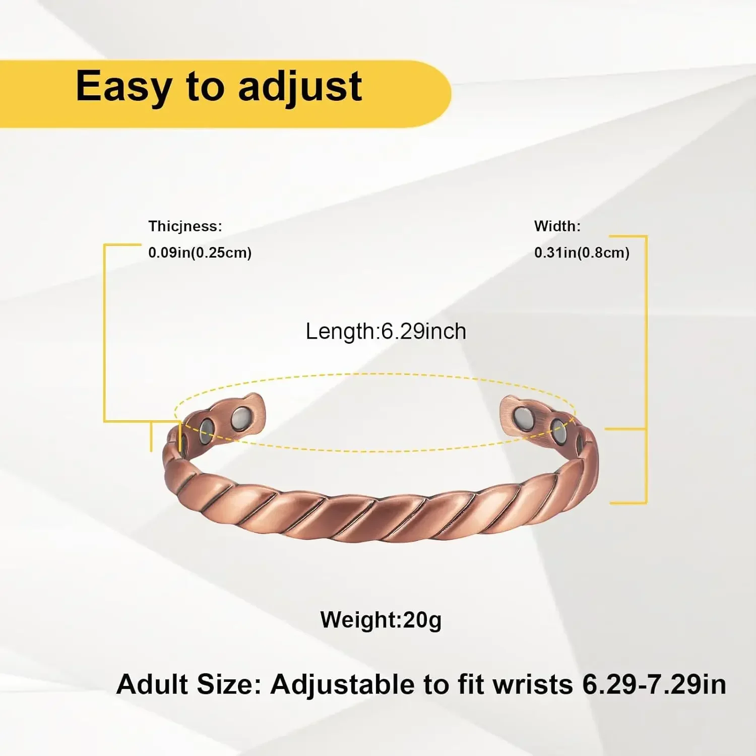 ARADOO Copper Bracelets for Women Pure Copper Magnetic Cuff Bracelet Jewelry Gifts