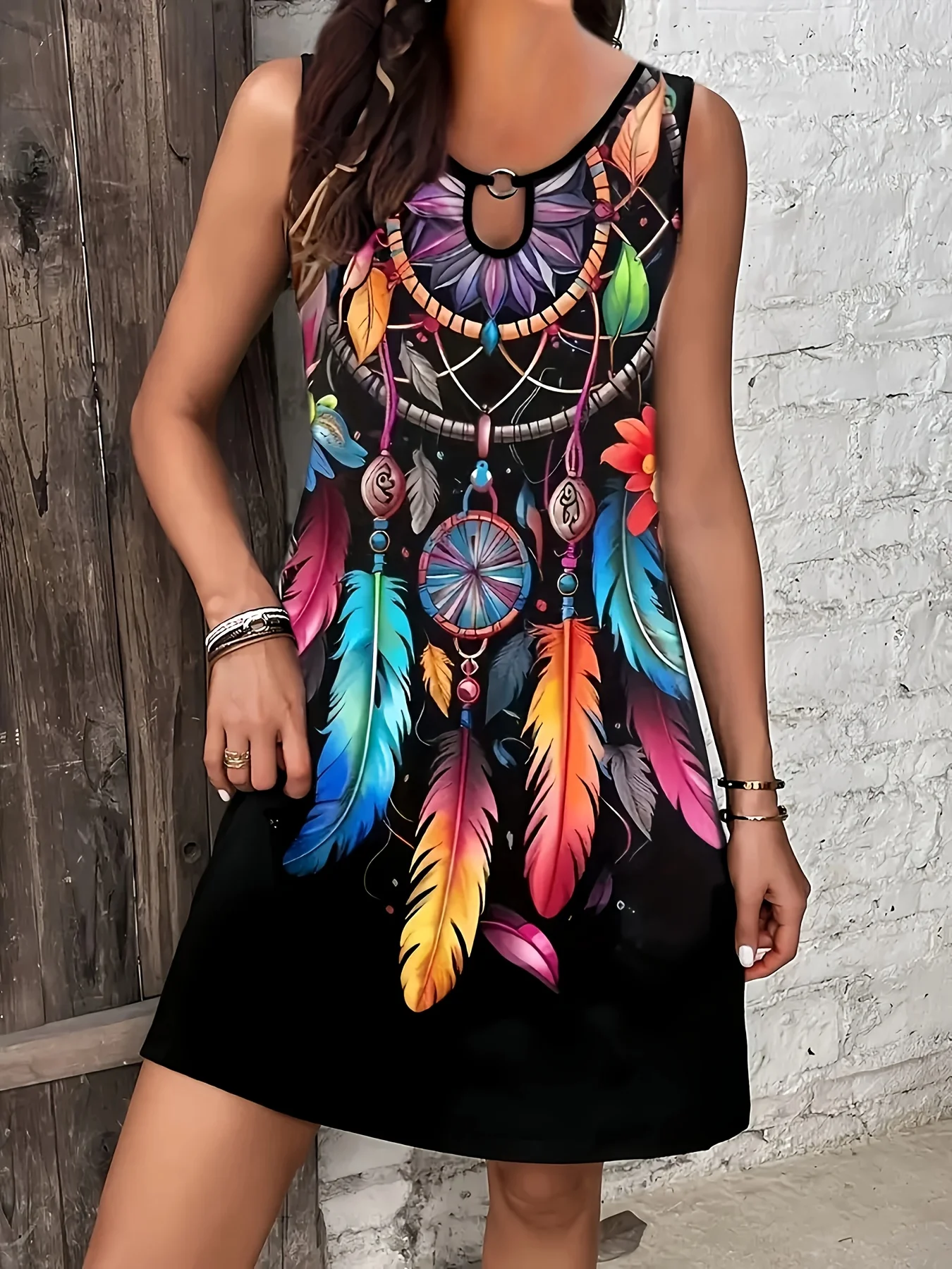 2025 new oversized round ring pattern dress