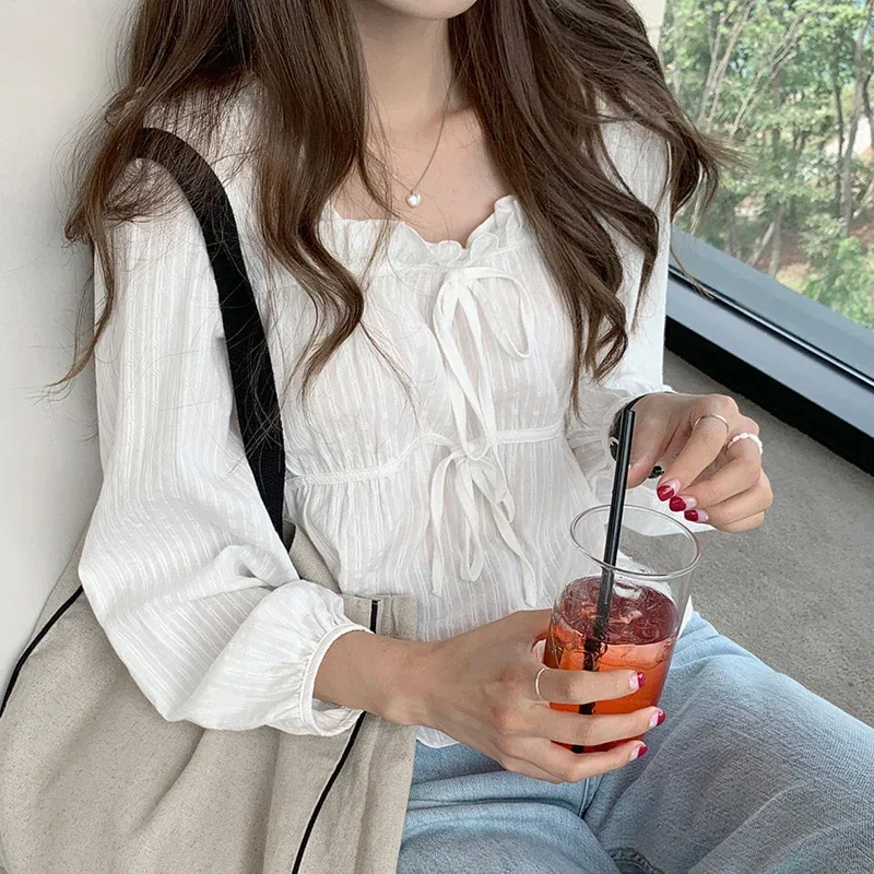 New 2024 Spring Linen Cotton Women's Shirt Casual Girls White Women Blouse Long Sleeve Korean Woman Tops Soft Clothes 11700