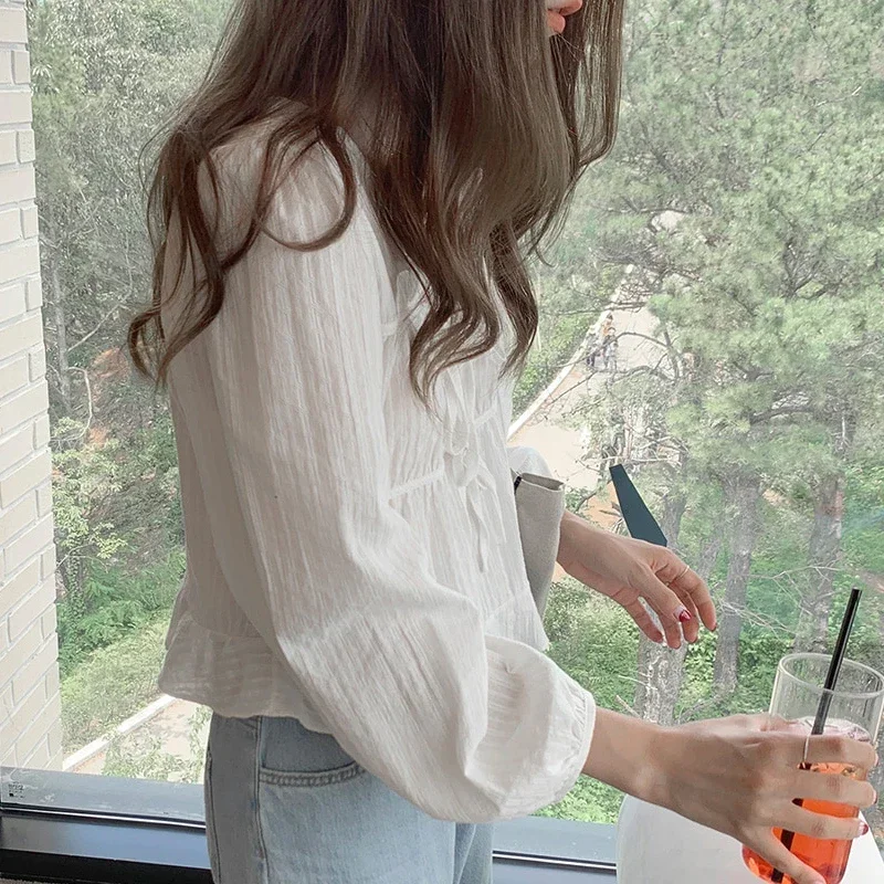New 2024 Spring Linen Cotton Women's Shirt Casual Girls White Women Blouse Long Sleeve Korean Woman Tops Soft Clothes 11700