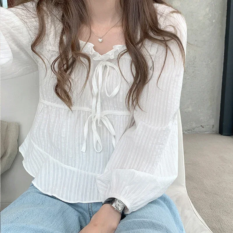 New 2024 Spring Linen Cotton Women's Shirt Casual Girls White Women Blouse Long Sleeve Korean Woman Tops Soft Clothes 11700